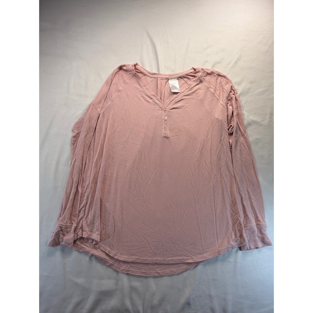 Secret Treasures Womens Henley Sleep Top Size L 12-14 Pink Ribbed Knit Pajama LS